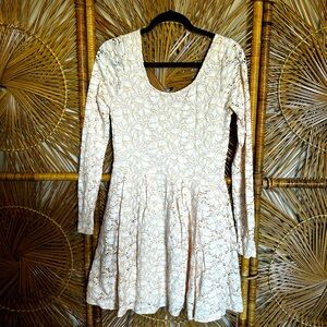 NWOT Free People long sleeve ballet dress in peach w/ white.